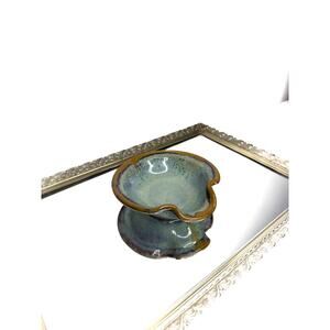 Vintage Studio Pottery Ceramic Blue Green and Brown Spoon Rest , Pottery Stoon